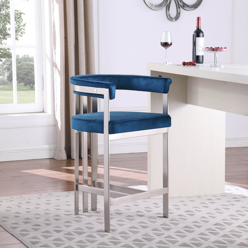 Tabouret de comptoir court 26 po Marcello, Velours marine