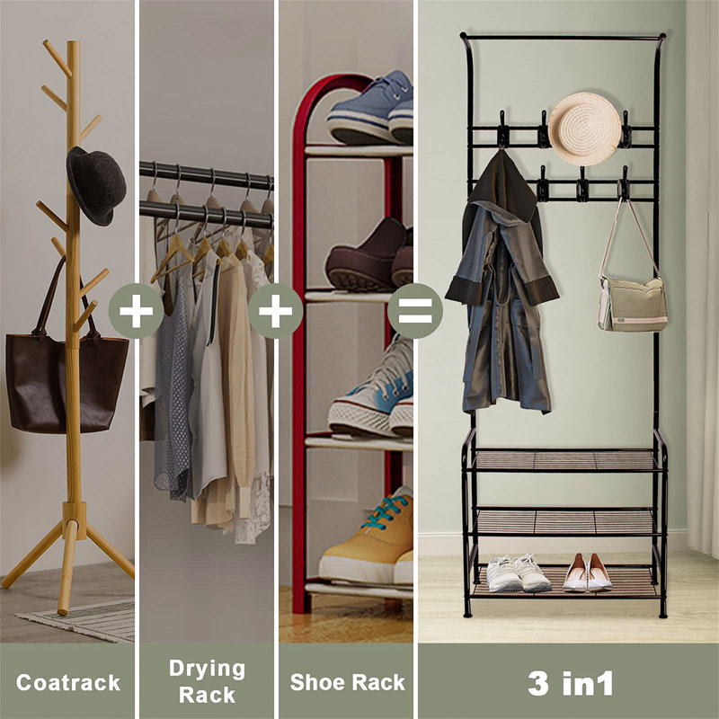 Roslindale Iron Freestanding Coat Rack, Black