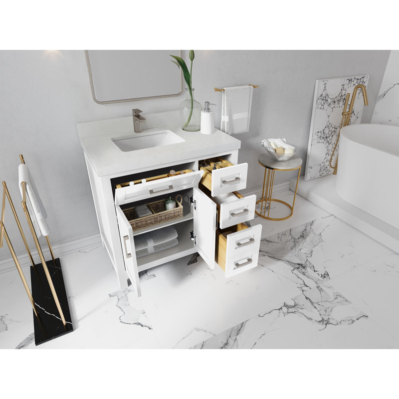 Ensemble de meuble-lavabo simple 36 po Gocha, Quartz Empira, Blanc