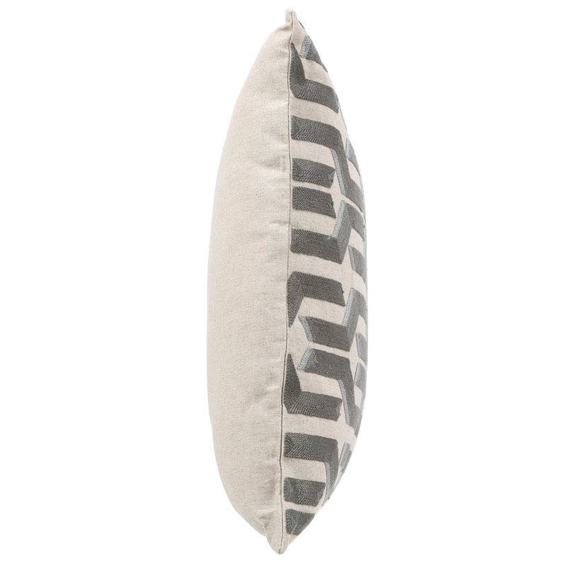 Dawson Embroidered Feather Linen Reversible Throw Pillow, Silver/Blue