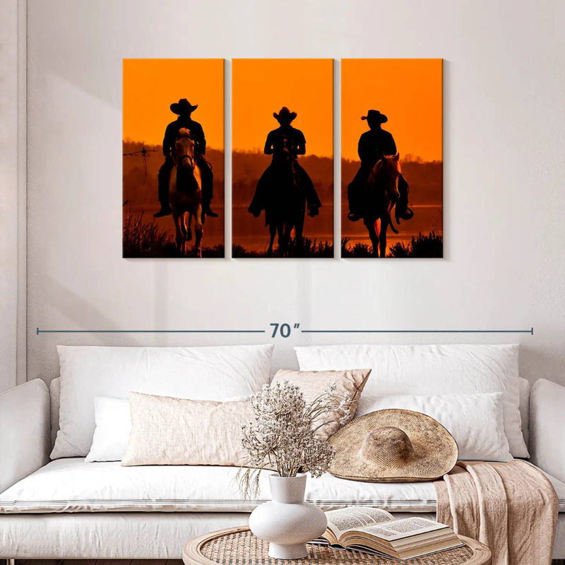 Cowboys Lelar au coucher du soleil, H 28 po x l 45 po