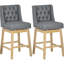 2 chaises à hauteur de bar, siège de 30 po, pivotant de 180 po, gris, repose-pieds en bois massif, 2 tabourets pivotants à boutons, 2, hauteur de siège, avec repose-pieds et