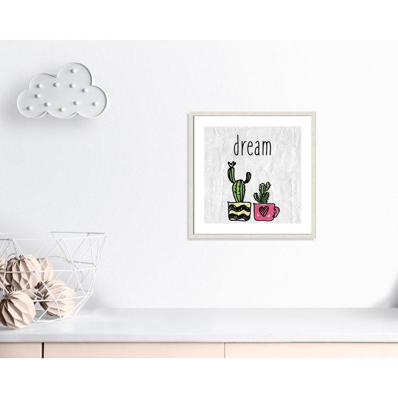 Cacti A' Framed Art, 22.5" H x 22.5" W x 1.18" D, White Woodgrain Box Framed