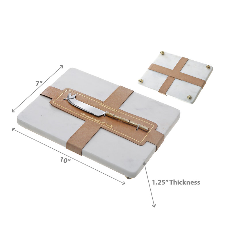 White Marble Rectangular Cheese Board with Brown Finish
