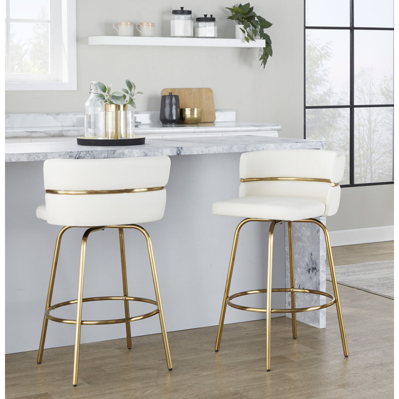 Tabouret de comptoir pivotant 25,75 po Breeley - ensemble de 2, Similicuir blanc / cadre doré
