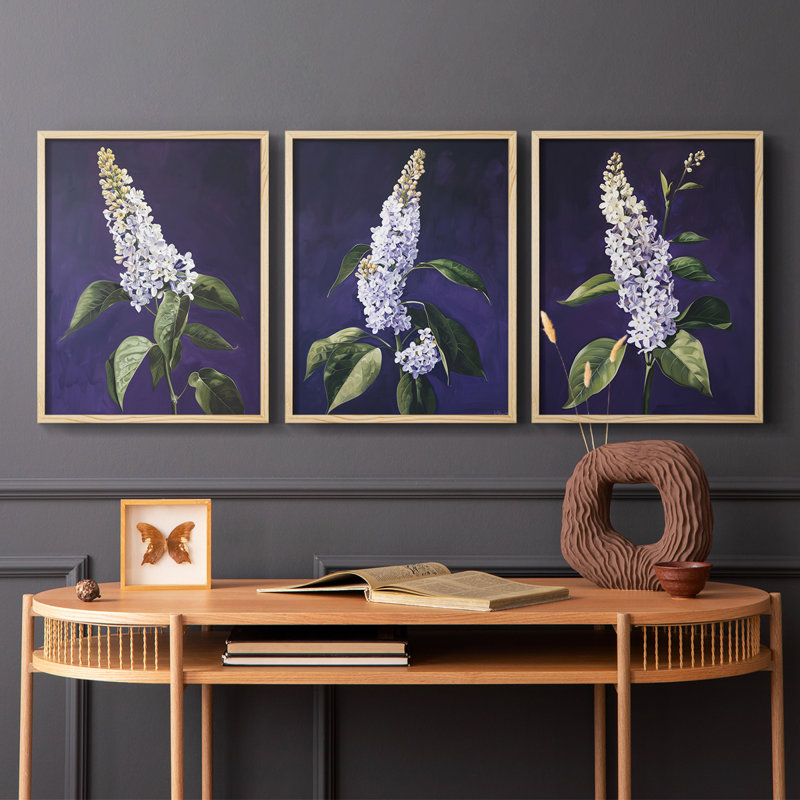 Série d'étude florale Lxxl-3 - Ensemble de 3 estampes numériques - Prêt à accrocher, Naturel, H 10 po x l 24 po