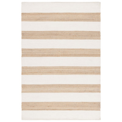 Hand-Woven Striped Jute Wool Rug