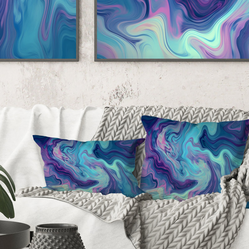 Coussin Turquoise mauve Marble Fusion I - imprimé abstrait
