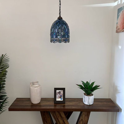 Tiffany Pendant Lighting Blue Stained Glass Dragonfly LED Bulb Included for Dining Room Island Kitchen Living Room 10”W*10”D*60”H