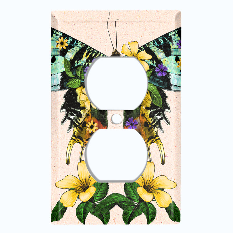 Plaque murale prise verte avec fleurs jaunes