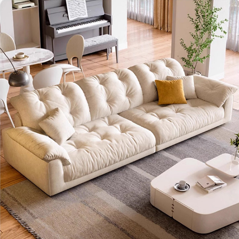 Beige Polyester Modular Sofa cushion couch, 34.65" H x 110.24" W x 39.37" D