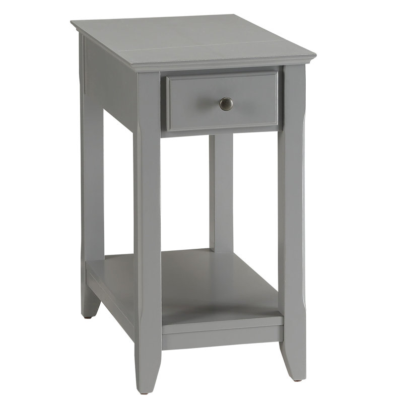 Table rectangulaire grise avec tablette ouverte en dessous du bas pour un pied de rangement inférieur