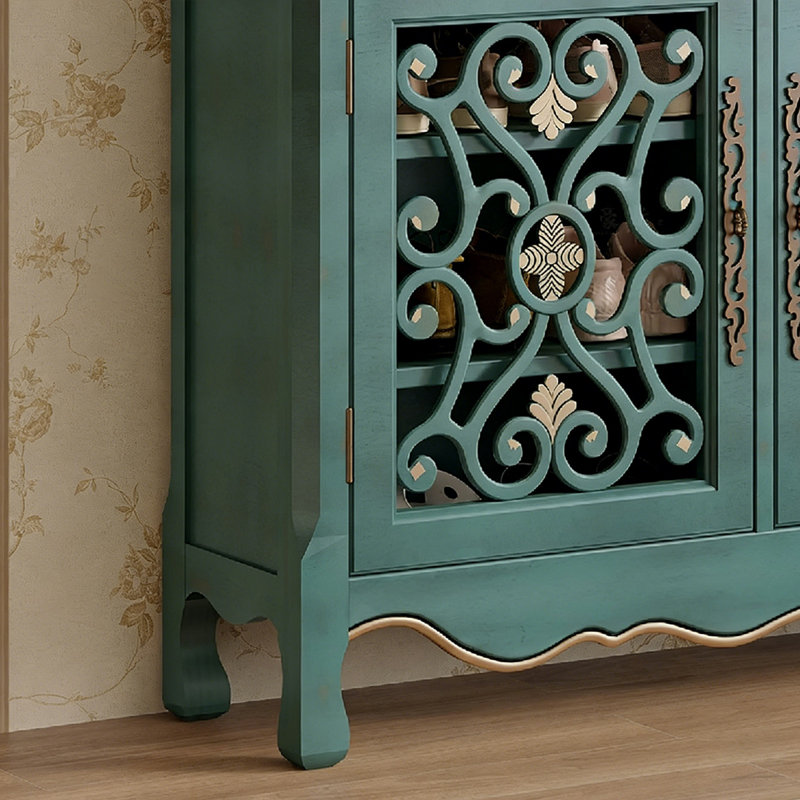 Banc de rangement bleu en bois manufacturé