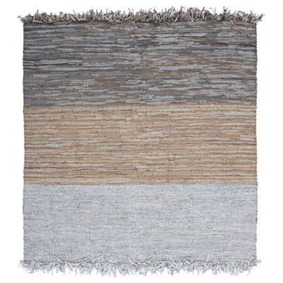 Grube Hand Woven Leather/Cotton/Jute Rug in Gray/Beige