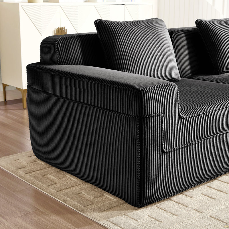 Armless Sofa W/Pillow Corduroy, Black
