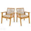 Ensemble de 2 chaises de salle à manger d'extérieur, structure en bois au fini teck et corde brune, style cour naturelle, capacité de 400 lb, sièges confortables