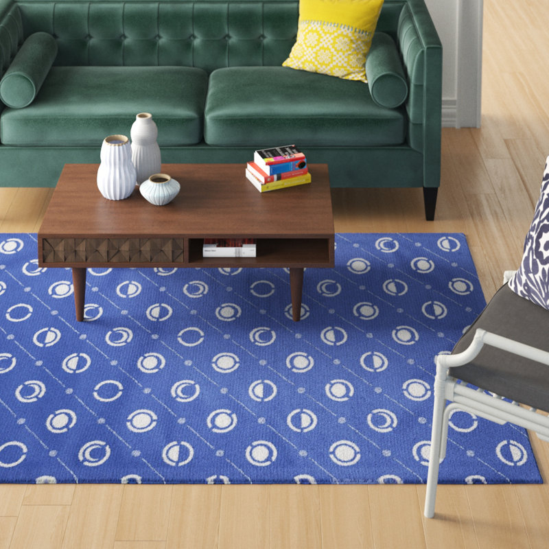 Bleu Tapis décoratif phases de lune classiques, Rectangle 5 pi x 7 pi