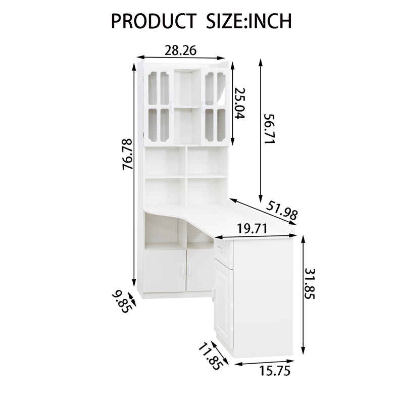 Computer Desk With Tall Bookshelf, White