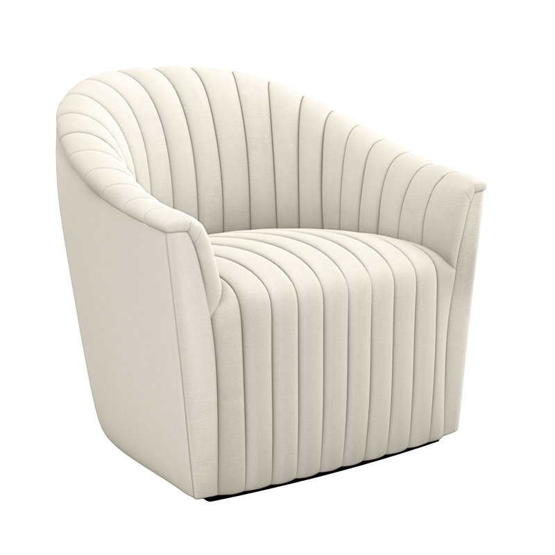 Channel Upholstered Swivel Barrel Chair, Pearl 100% Polyester