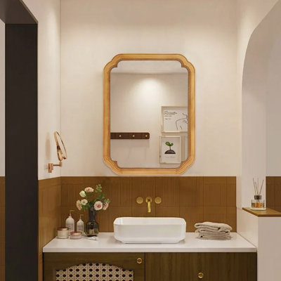 Armoire murale à miroir avec cadre de rangement en bois 31,5 "X 23,82" avec tablettes de rangement, miroir de pharmacie pour la salle de bain, le salon, le vestibule