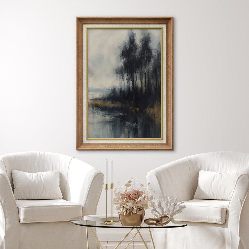 «Moody Forest Reflections in Deep Neutrals», reproduction d'art encadrée sur papier, Cadre naturel de qualité supérieure