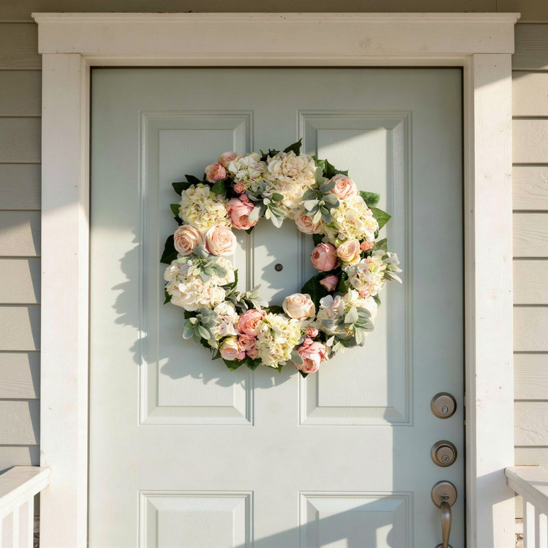 Spring Wreath with Hydrangeas, Peonies and Roses