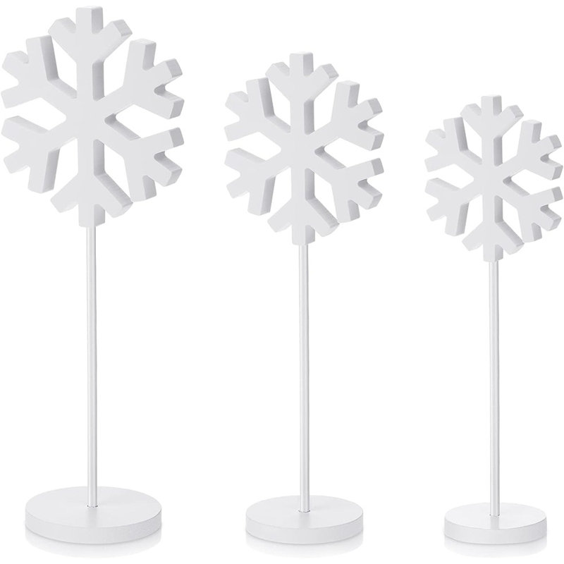 Décoration de table flocon de neige en bois - blanc - centre de table autoportant, style rustique d'hiver