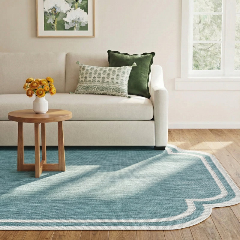 Skiles Machine Woven Rug, Rectangle 7'10" x 10', Blue/Cream