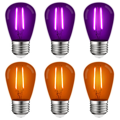 0.5 Watt S14 LED Colored String Light Bulb, Purple and Orange, E26/Medium (Standard) Base