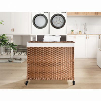 Panier à linge avec couvercle PE en rotin thermolaqué