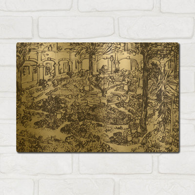 «Jardin de l’hôpital à Arles» par Vincent Van Gogh, art mural en métal doré, 16 po x 12 po