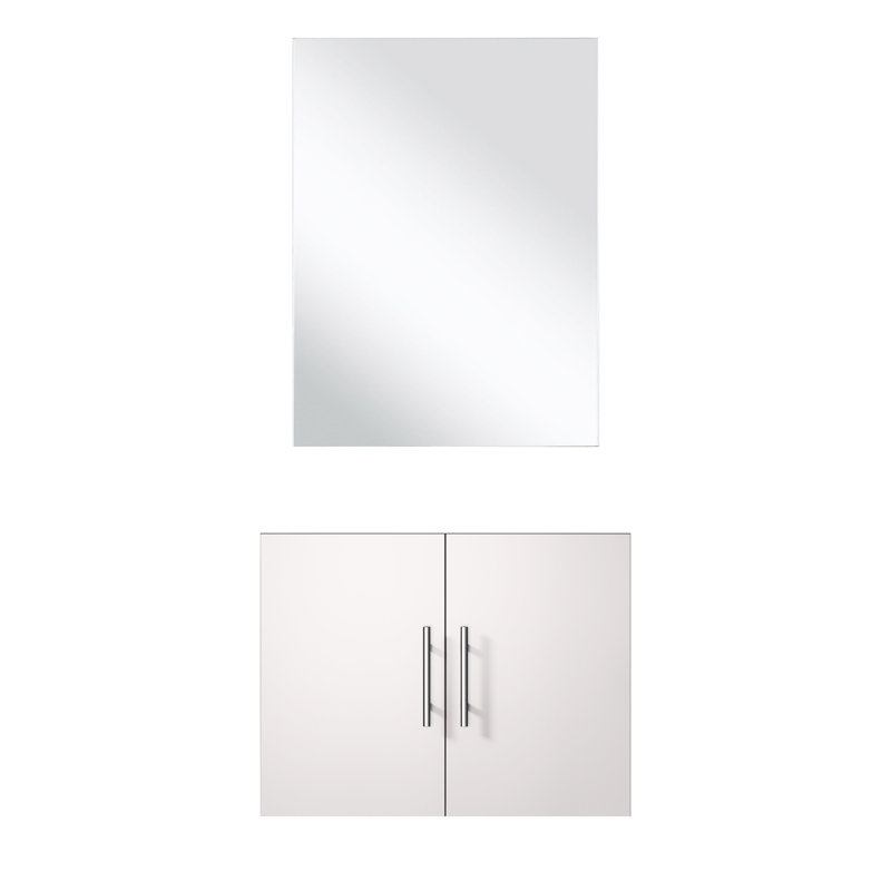 Meuble-lavabo blanc brillant - 24 po X P 22 po, avec 18 miroirs, rangement spacieux, entièrement assemblé pour l'installation