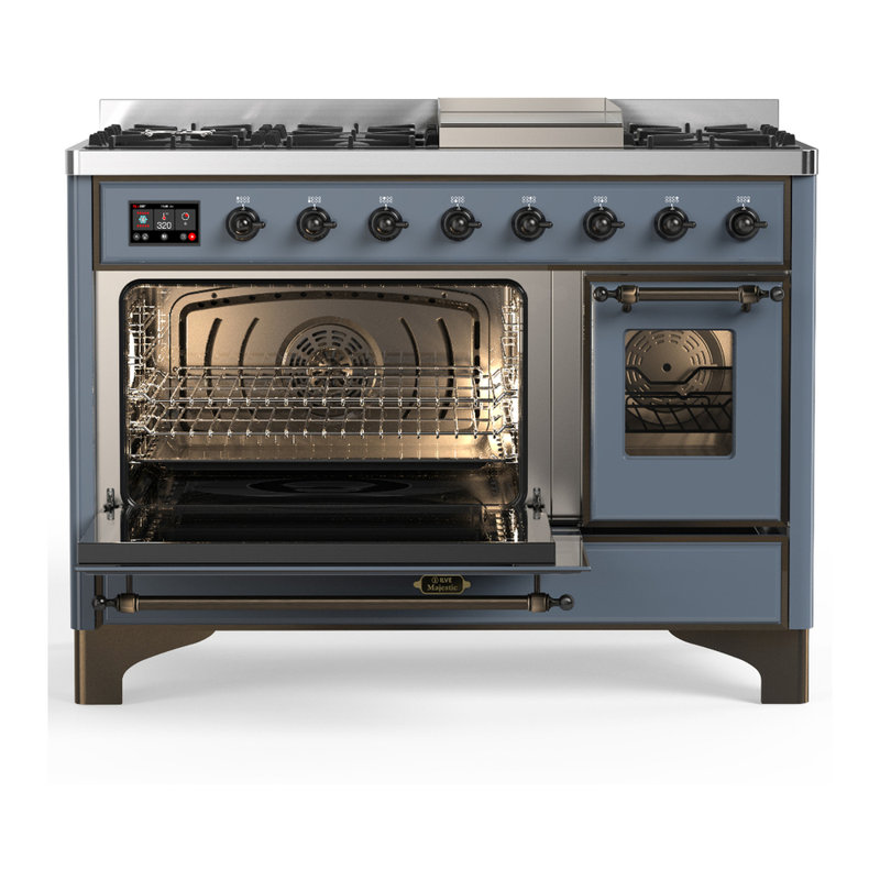 Majestic III Series 48 Inch Dual Fuel Range with 5 Sealed Burners, Griddle, Frenchtop in Matte Graphite (Liquid Propane, Burnished Trim)