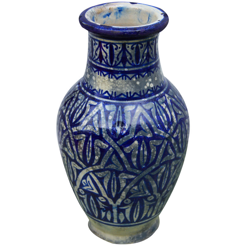 Vase de table intérieur / extérieur bleu / blanc 9,5 po