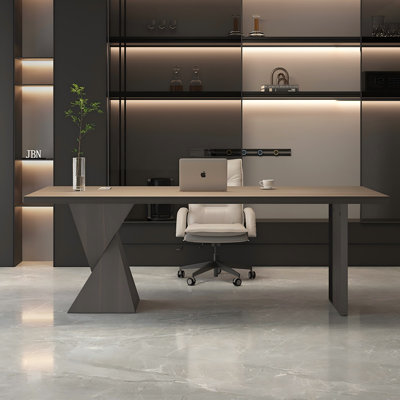 78.74"Modern Luxury Smoked-Oak Finish Solid Wood Desk