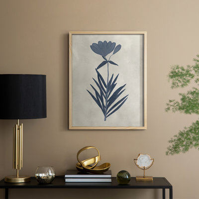 Navy Pressed Flowers I Framed Print - Solid Wood