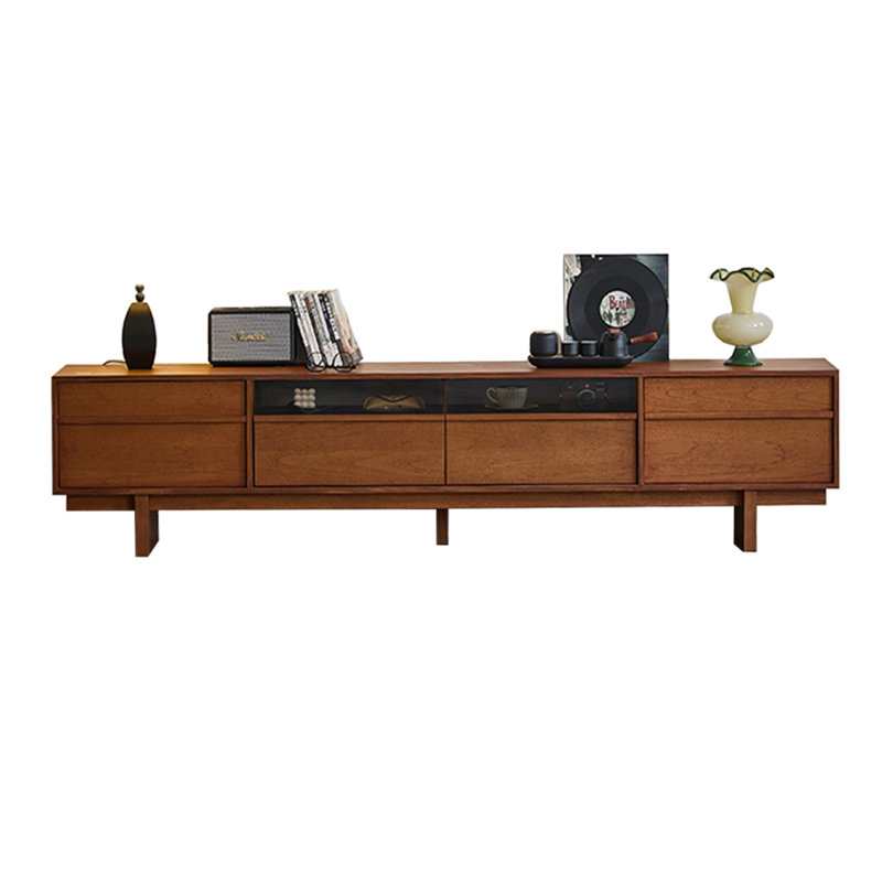 Meuble télé en bois de style rétro, Brun clair, H 19,3 po x L 94,48 po x l 15,75 po