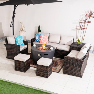 6 - Person Wicker Patio Dining Set With Round Table , Cushions Included