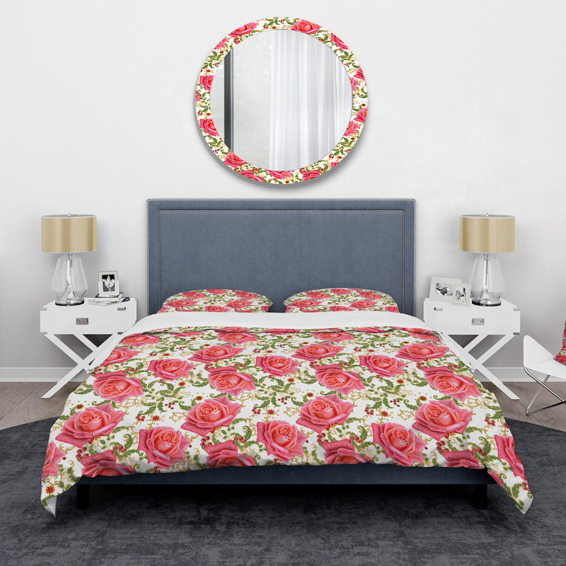 Ensemble de housse de couette Tropical - Pink Vintages Roses II - Microfibre de polyester
