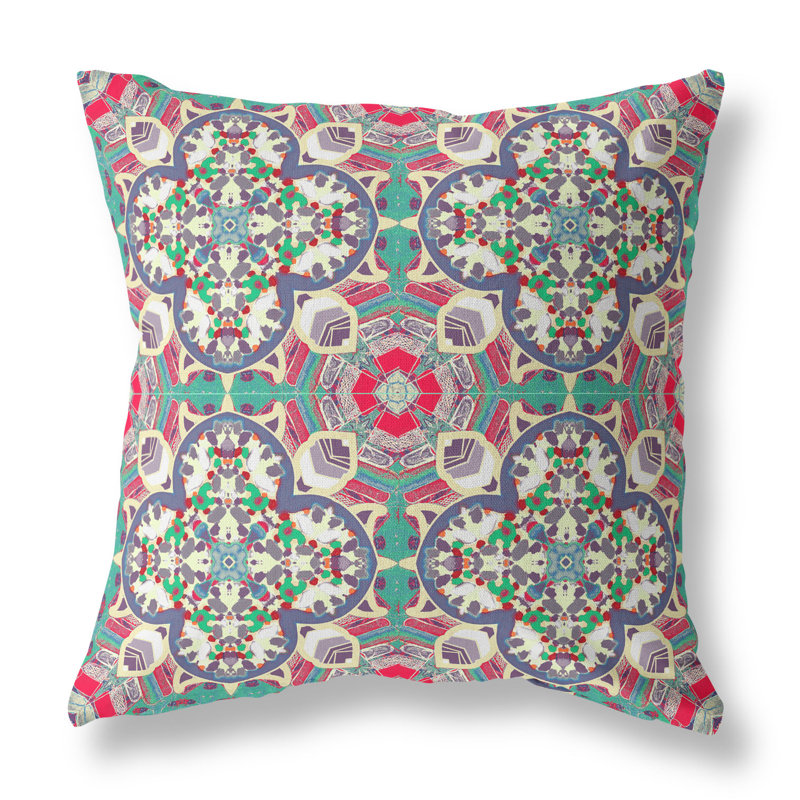 Housse de coussin carré et insert, 20 po X 20 po, Vert / gris / rose