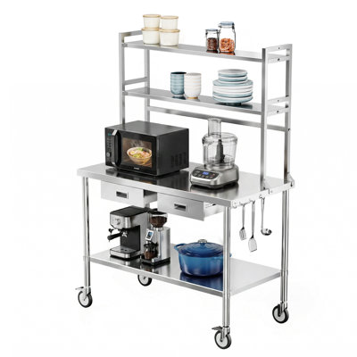 47 X 24 In. Stainless Steel Table Prep Table With 4 Wheels And Overshelf