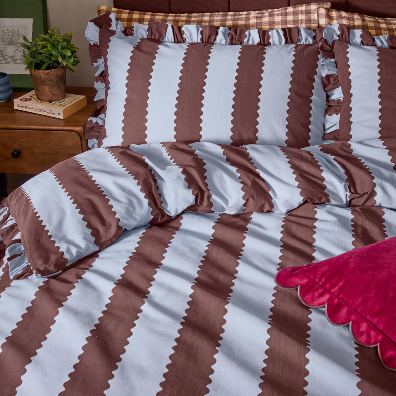 Birdie Stripe Ruffle Duvet Cover Set