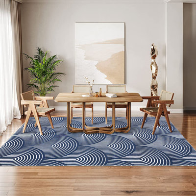Saminah Washable Abstract Machine Woven Polyester Area Rug in Blue