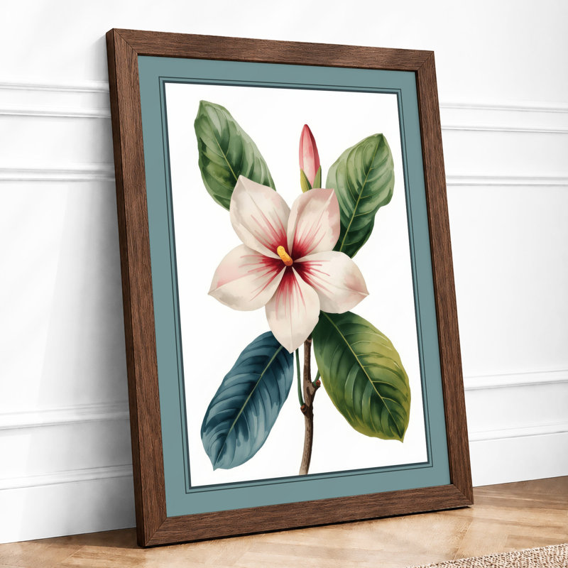 Striped Bloom Botanical - Framed Print, Walnut, A1 - 84.1 x 59.4 cm