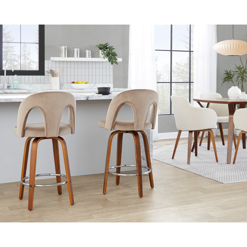 Tabouret de comptoir à hauteur fixe avec pivot, Beige/brun