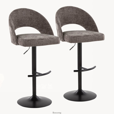 Ensemble de 2 tabourets de bar pivotants et réglables, structure en métal chromé, revêtement en tissu gris foncé, repose-pieds ronds en forme de T