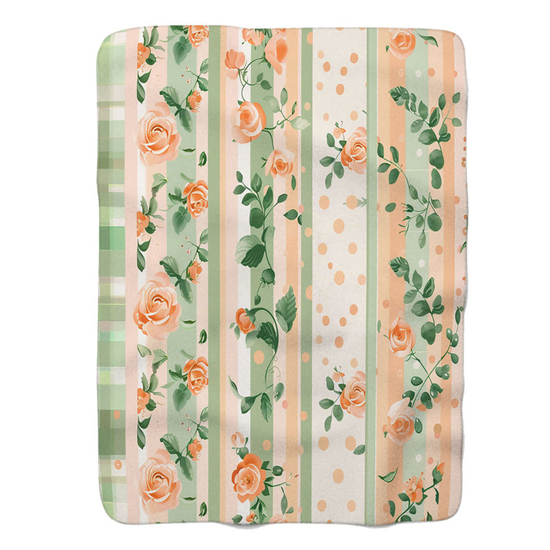 Doux pêche et motifs verts - couverture en sherpa de qualité supérieure 1 pièce, Lit simple