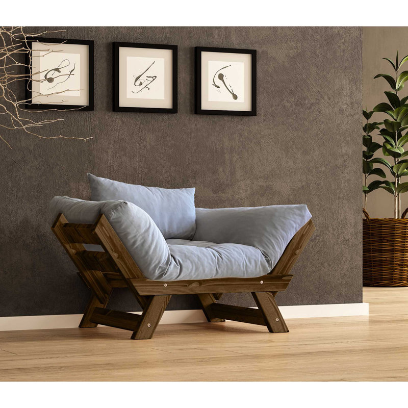 Canapé convertible d'extérieur en bois de pin 1 place avec coussins en lin imperméables, Gris, Noyer