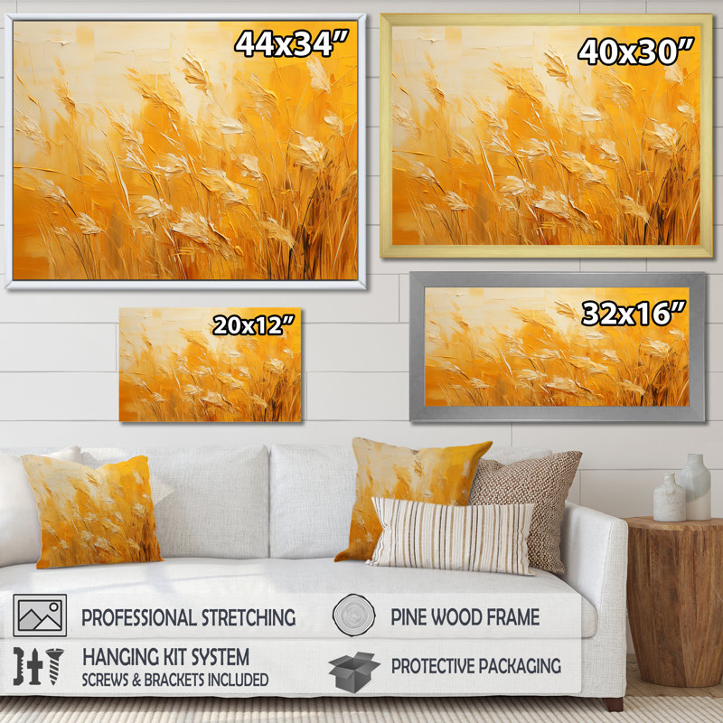 «Sunset Meadow Golden Landscape» sur toile, H 30 po x l 40 po x P 1,5 po, Cadre flottant doré
