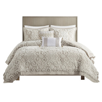 King Size Comforter In Taupe Cotton With 100% And Wonderful Chenille Embroidery Enchanting